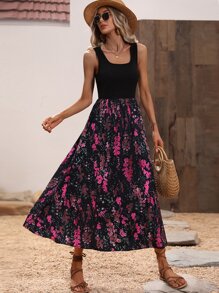 SHEIN Clasi Floral Print Sleeveless A-line Dress