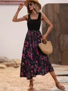 SHEIN Clasi Floral Print Sleeveless A-line Dress
