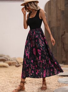 SHEIN Clasi Floral Print Sleeveless A-line Dress