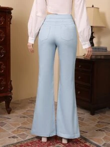 SHEIN MOD Pantalones acampanados de talle alto bajo con abertura - Celeste - Ver 2