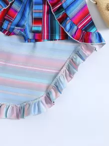 Niñas de rayas ribete con fruncido Top & irregular Shorts - Multicolor - Ver 6