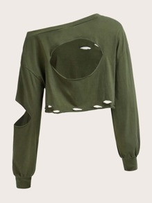 SHEIN ICON Sudadera unicolor desgarro de hombros caídos
