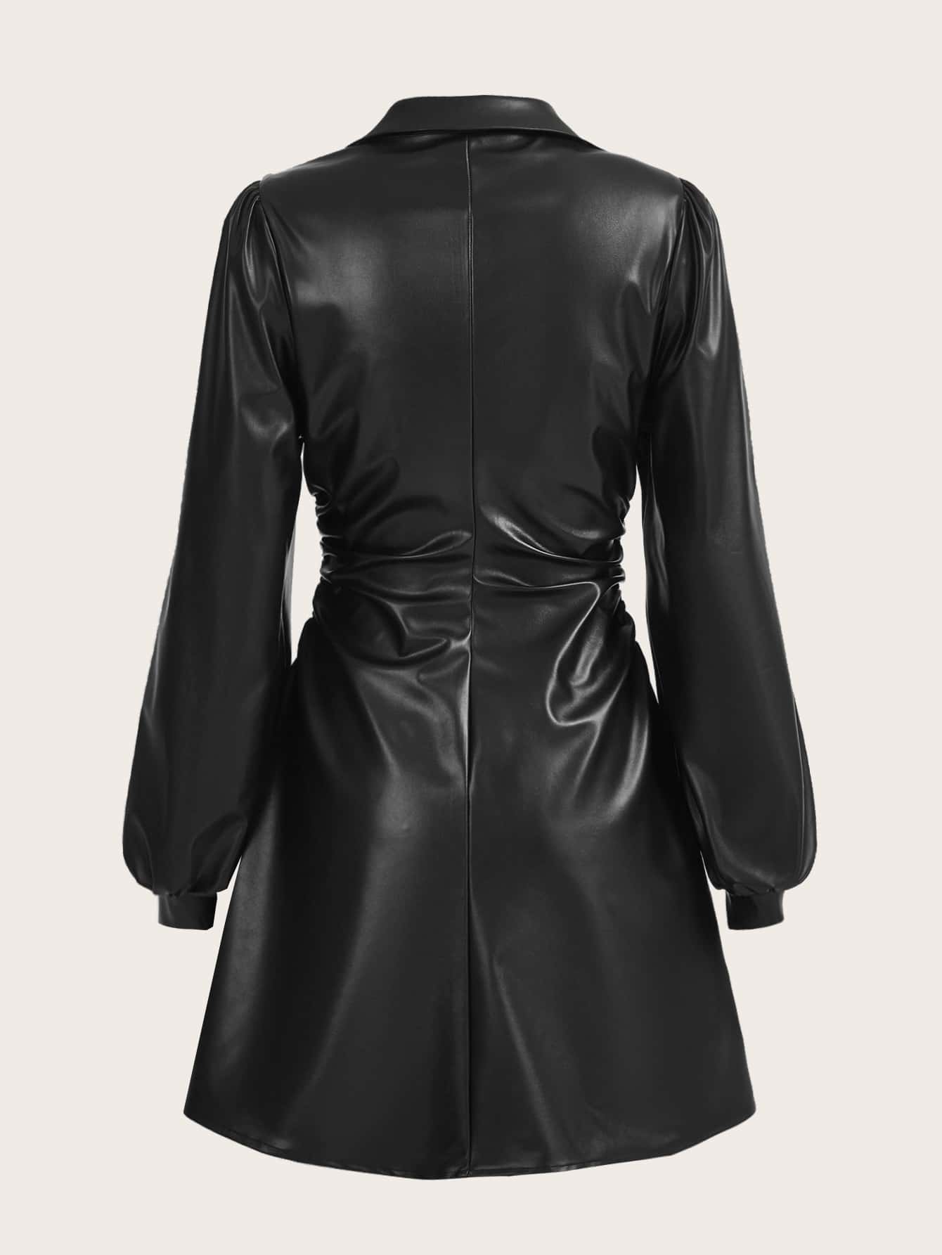 pretty little thing black leather dress Black PrettyLittleThing Faux Leather High Neck Ruched Mini Dress