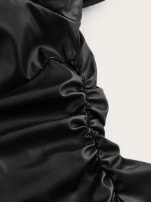 SHEIN Privé 燈籠袖褶邊PU皮革洋裝