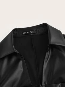 SHEIN Privé 燈籠袖褶邊PU皮革洋裝