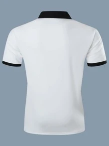 Manfinity Homme Hombres Camisa polo con estampado de letra de cuello en contraste con cremallera cuarta - Blanco - Ver 2
