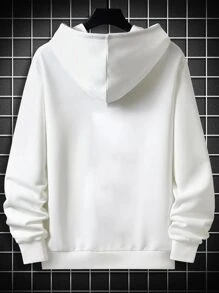 Manfinity Loose Fit Men's Letter Graphic Kangaroo Pocket Drawstring Hoodie - White - View 2