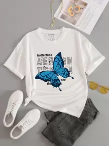 INAWLY Butterfly Và Slogan Graphic Tee Bướm Tôi Khó Có Thể Nhìn Thấy Những Bông Hoa - trắng - Xem 1