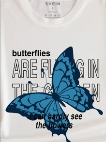 INAWLY Butterfly Và Slogan Graphic Tee Bướm Tôi Khó Có Thể Nhìn Thấy Những Bông Hoa - trắng - Xem 4