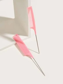 尖尾梳专业美发女长发家用挑染梳发廊挑梳圆盘发梳染发梳粉色2件装,发刷/发梳