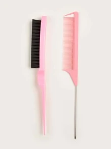 2 件/套发刷：一把用于化妆和发梳的刷子，一把用于拉丁舞发型和抚平头发的刷子，配有不锈钢尖尾梳和三排发刷