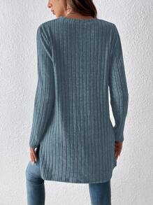 SHEIN Essnce 前短後長下擺開叉長款T恤 - 霧霾藍 - 查看 2