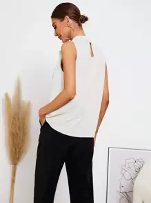 SHEIN Privé Tie Neck Sleeveless Blouse - White - View 2
