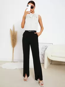 SHEIN Privé Tie Neck Sleeveless Blouse - White - View 3