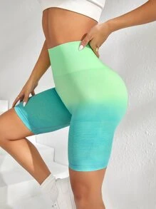 Yoga Trendy 漸變圖案寬腰帶運動騎行短褲 - 彩色 - 查看 1