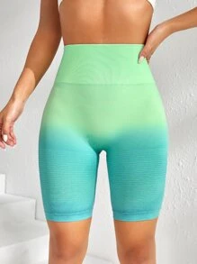 Yoga Trendy 漸變圖案寬腰帶運動騎行短褲 - 彩色 - 查看 3