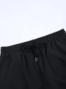 Manfinity Men Eagle & Letter Graphic Drawstring Waist Shorts - Black - View 4