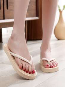 Dép Xỏ ngón Nữ màu trơn Đúng mốt - Màu be - Xem 3