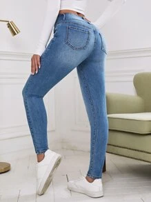 Wide Waistband Skinny Jeans - Medium Wash - View 2