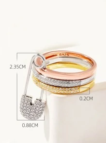 方晶锆石别针装饰银婚戒 - 彩色 - 查看 3