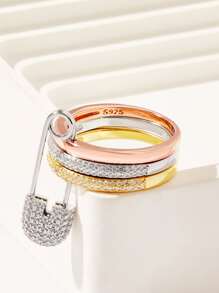 方晶锆石别针装饰银婚戒 - 彩色 - 查看 4