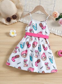 SHEIN 小女童愛心和字母圖案腰帶吊帶洋裝