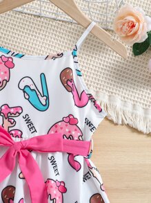 SHEIN 小女童愛心和字母圖案腰帶吊帶洋裝