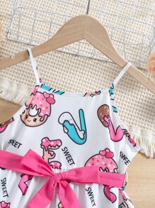 SHEIN 小女童愛心和字母圖案腰帶吊帶洋裝