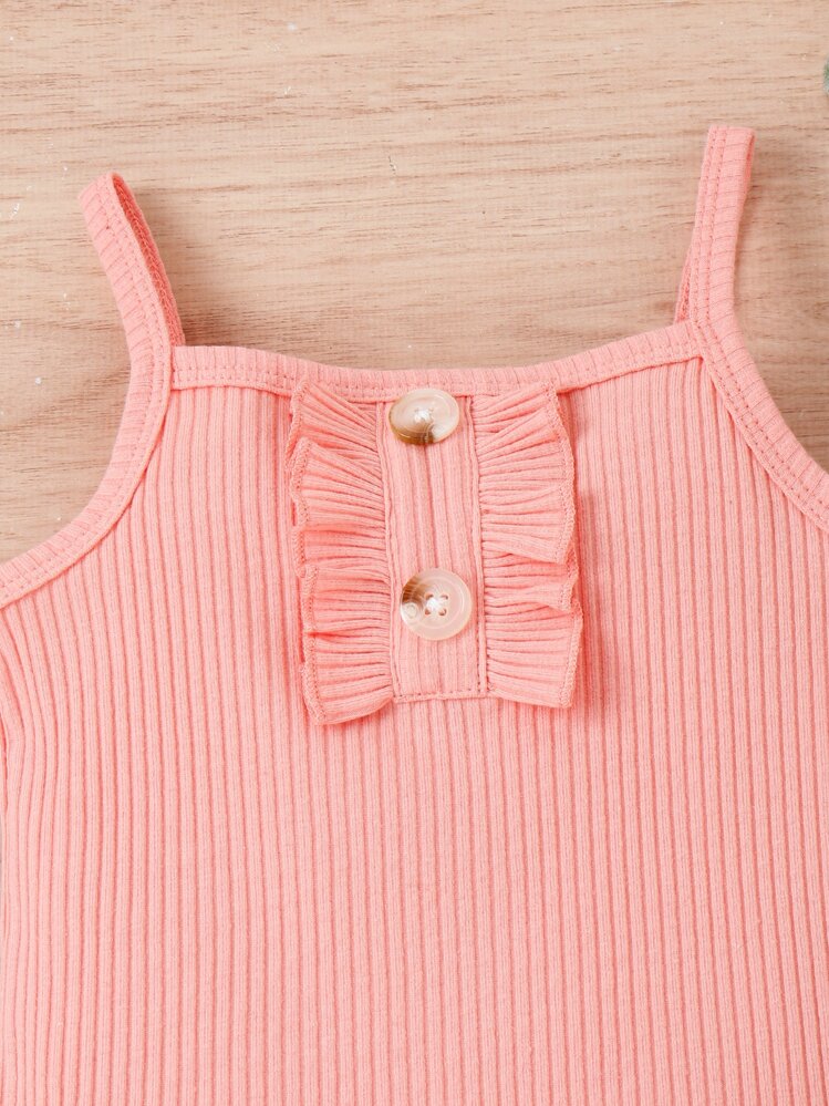 Bébé Body à fines brides à bouton & Short fleuri à volants & Bandeau accessoire - Multicolore - Voir 5