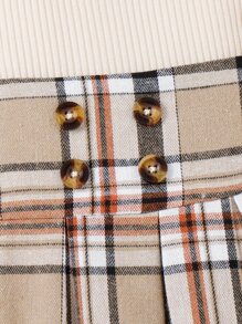 SHEIN 年輕女孩弓型t恤和格紋百褶裙 - 彩色 - 查看 5