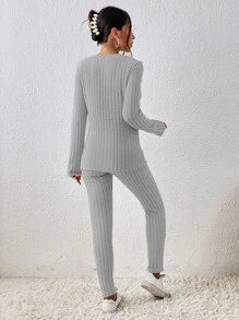 SHEIN Essnce 十字交叉圍裹T恤和緊身打底褲 - 灰色 - 查看 2