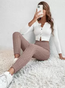 Muchica Leggings unicolor tejido de canalé - Rosa vieja - Ver 1