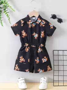 小男童小熊印花襯衫連體短褲