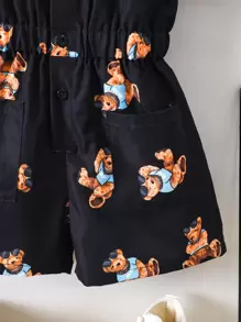 小男童小熊印花襯衫連體短褲