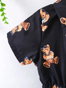 小男童小熊印花襯衫連體短褲