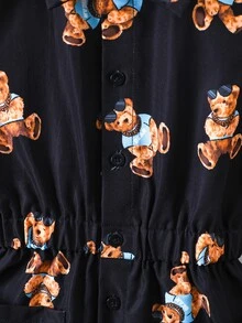 小男童小熊印花襯衫連體短褲