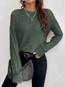 SHEIN Frenchy Camiseta con encaje de manga raglán