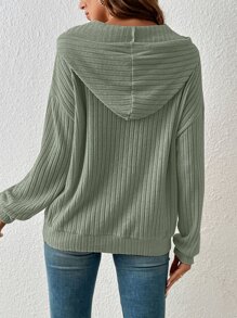 SHEIN Frenchy Pocket Drop Shoulder Drawstring Hoodie In Fall/Winter Green Green - Green - View 2