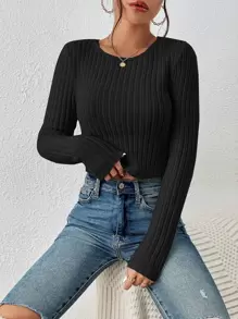 SHEIN Frenchy Camiseta crop tejido de canalé - Negro - Ver 1