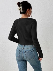 SHEIN Frenchy Camiseta crop tejido de canalé - Negro - Ver 2