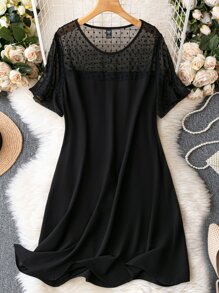 SHEIN Clasi Vestido con malla jacquard en contraste yugo - Negro - Ver 1