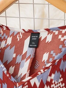 SHEIN LUNE Plus Allover Print Lantern Sleeve Blouse - Multicolor - View 3