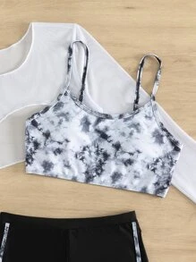 少女扎染比基尼套装（带罩衫）夏季海滩 - 黑與白 - 查看 4