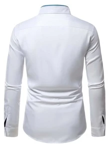 Manfinity Mode 男士素色前排扣襯衫 - 白色 - 查看 2