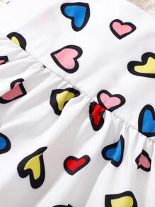 Bebé Vestido overol con estampado de corazón ribete con fruncido - Blanco - Ver 4