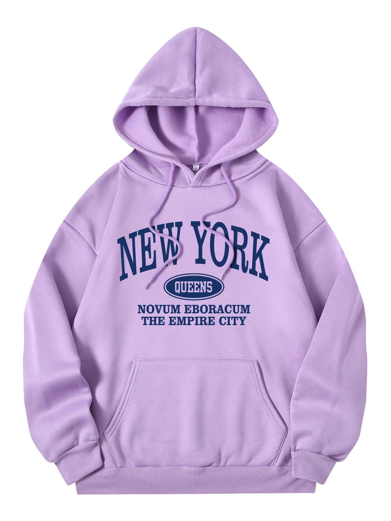 INAWLY Letter Graphic Kangaroo Pocket Drawstring Thermal Hoodie - Lilac Purple - View 1