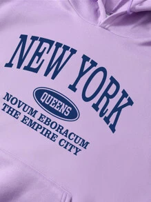 INAWLY Letter Graphic Kangaroo Pocket Drawstring Thermal Hoodie - Lilac Purple - View 3