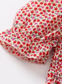 小女童碎花泡泡袖褶邊洋裝