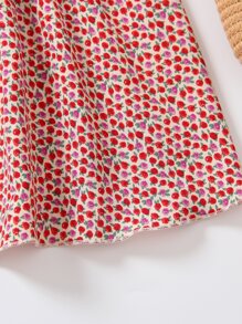 小女童碎花泡泡袖褶邊洋裝