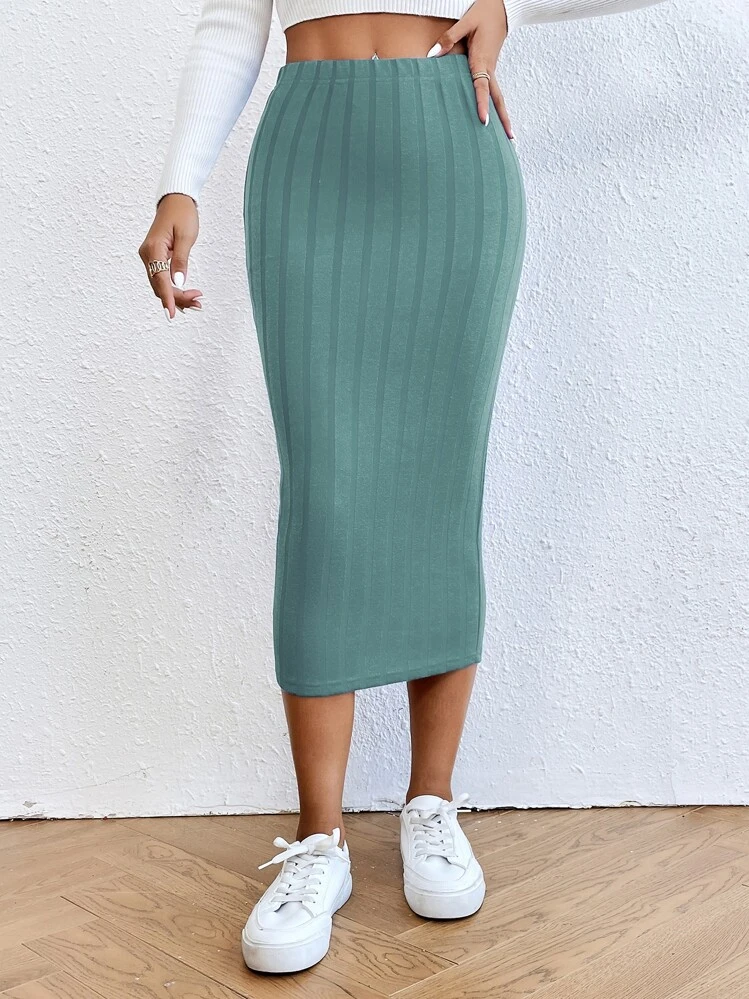 SHEIN LUNE Falda de lápiz de cintura elástica - Verde - Ver 6